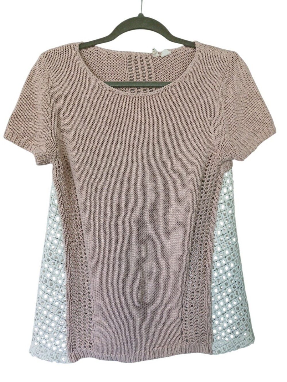 Moth Anthropologie Madeira Knit Top Blush Cream Eyele Side Panels & Back Small
